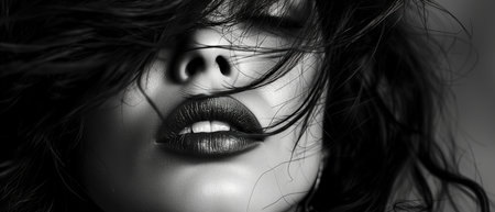 Artistic Monochrome Photograph Of A Beautiful, Sensual Woman, Celebrating Natural Beauty. Ð¡oncept Nature-Inspired Fine Art, Moody Black And White, Expressive Portraits, Celebrating Femininity.の素材