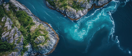 Stunning Aerial Photography Capturing The Breathtaking Beauty Of Nature In Norway. Concept Landscape Photography, Norwegian Fjords, Northern Lights, Dramatic Mountains, Serene Waterfalls.の素材