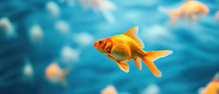 Unique Golden Fish Swimming Upstream, Defying The Norm With Leadership And Determination. Ð¡oncept Vintage Film Photography, Nature Macro Shots, Adventure Travel Landscapes, Urban Street Art.の素材