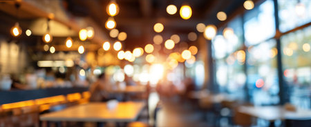 Abstract Restaurant Interior With A Beautiful Blurry Background. Concept Vibrant Food Presentation, Cozy Ambiance, Creative Menu, Artistic Decor.の素材