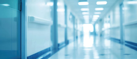 Blurred Technology Space Background, Empty Corridor Or Mall Hospital Corridor Defocused With Modern Lab. Concept Zen Garden, Rustic Farmhouse, Beach Sunset, Urban Street Art, Mountain Adventure.の素材