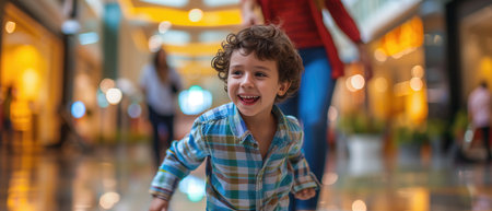 Family Outing At Mall Child Happily Exploring With Parents. Concept Family Outing, Mall Exploration, Happy Child, Quality Time, Adventure With Parents.の素材