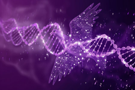 Abstract Pigeon Dna Molecules On A Purple Background. Ð¡oncept Astrophotography, National Parks, Sunrise Landscapes, Macro Floral, Urban Street Art.の素材