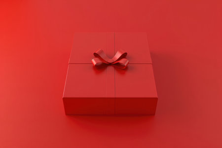 3D Rendering Of Blank Gift Box On Red Background For Holiday Decoration. Concept Blank Gift Box, 3D Rendering, Red Background, Holiday Decoration.の素材