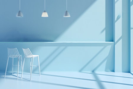 Product Perfection Shines Through Beautiful Minimalist Backdrop With Soft Blue Hues And Natural Lighting. Ð¡oncept Sleek And Modern Interiors, Inspiring Home Office Spaces, Cozy Reading Nooks.の素材