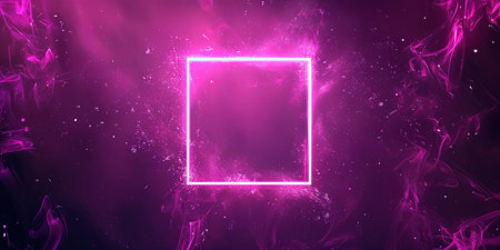 Fireworks Illuminated With Neon Pink Light Square On Dark Square Frame. Concept Long Exposure Photography, Vibrant Light Trails, Night Sky Captures, Creative Fireworks Composition.の素材