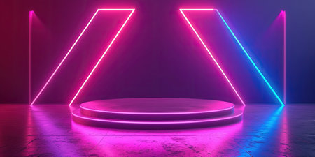 Vibrant Neon Sale Banner Under A Dangerous Podium, Perfect For Electric Events. Ð¡oncept Abstract Art Exhibition, Nature Photography Workshop, Family Picnic In The Park, Adventure Sports Photography.の素材