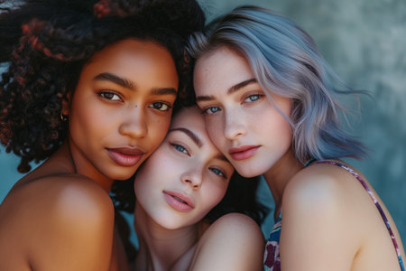 A Diverse Group Of Four Women Embracing, Representing Different Ethnicities.の素材