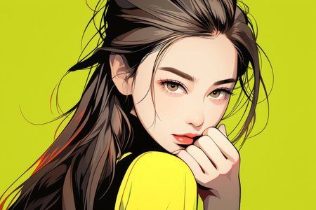 Stylish Woman With Long Hair In A Modellike Pose Standard. Ð¡oncept Fashion Editorials, Model Photography, Stylish Hairdos, Posed Portraits, Styling Inspiration.の素材