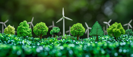 A Green Energy Concept Showcasing Sustainable And Environmentally Friendly Practices. Concept Green Energy Solutions, Sustainable Practices, Eco-Friendly Innovations, Renewable Resources.の素材