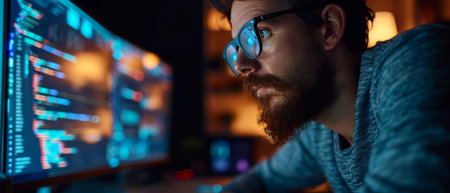 A Software Developer Creatively Strategizing With Visual Aids To Plan Their Innovative Project. Concept Coding With Purpose, Visualizing Ideas, Innovative Project Planning.の素材