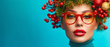 Decked Out Diva: A Festive Woman Embracing Vibrant Makeup For Christmas And New Year Celebrations. Ð¡oncept Winter Wonderland: Capturing The Beauty Of Snowy Landscapes And Cozy Moments By The Fire Adventurous Hikes: Exploring Scenic Trails And Immersing In Nature's Beauty Urban Street Style: Photographing Fashionable Outfits And Trendy Street Art In The City Romantic Sunset Beaches: Creating Magical And Serene Moments At The Coastline Whimsical Fairytales: Bringing Fantasy To Life With Enchanting Costumes And Dreamy Locations.の素材