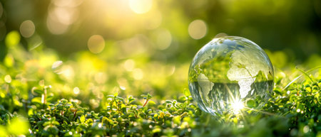 Glass Globe And Ecofriendly Environment Symbolize World Environment And Earth Day Concept. Ð¡oncept Glass Globe, Ecofriendly Environment, World Environment, Earth Day Concept.の素材