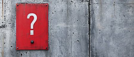 Red Sign With Exclamation Mark On Gray Wall Attention Symbol Highlighted. Ð¡oncept Outdoor Photoshoot, Colorful Props, Joyful Portraits, Playful Poses, Attention Symbol Highlighted.の素材