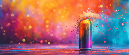 Vibrant Aerosol Can Emitting Colorful Bursts Against Glitched Video Background, Artsy And Surreal. Ð¡oncept Nature Close-Ups, Water Reflections, Dramatic Sky, Adventure Sports, Urban Architecture.の素材