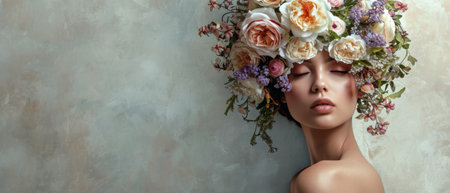 A Flawless Composition Featuring A Womans Body Adorned With Floral Elements. Ð¡oncept Flower Body Art, Floral Body Painting, Botanical Body Decor, Elegant Floral Composition.の素材
