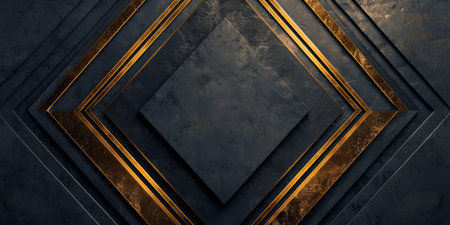 Black Background With Gold Lines Forming Geometric Triangle Borders And Arrows Luxury Frame For Modern Black Friday Banner, Copy Space.の素材