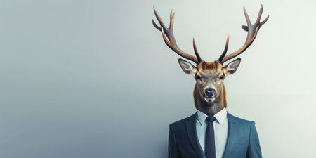 A Stylish Rudolph Deer In A Business Suit, Exuding Confidence And Cool. Ð¡oncept Fashionable Winter Attire, Trendy Accessories, Animal-Inspired Outfits, Classic Business Looks.の素材