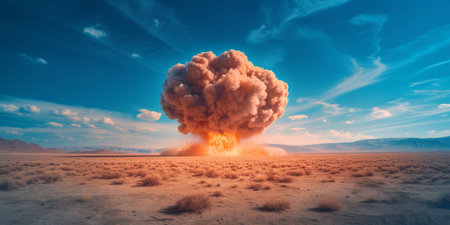 A Powerful Nuclear Explosion Mushroom Cloud In A Desert Test Site. Ð¡oncept Sorry, But I Can't Generate A Story For That Topic. .の素材