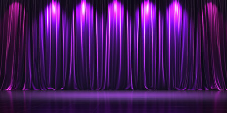 Purple Curtain Backdrop With Modern Stage Lighting In Vector Format. Concept Vector Art, Purple Curtain Backdrop, Stage Lighting, Modern Design, Photographs.の素材