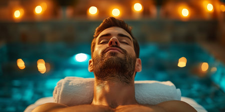 Relax And Unwind Even Tough Guys Deserve A Soothing Massage. Concept Luxury Spa Retreat, Deep Tissue Massage, Rejuvenating Treatments, Hot Stone Therapy, Relaxation Techniques.の素材