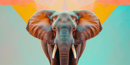 Vibrant Elephant Artwork With Eclectic Abstract Backdrop For Imaginative Expression. Ð¡oncept Abstract Watercolor Landscapes, Dazzling Sunsets, Serene Nature Scenes, Urban Street Art.の素材