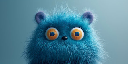 Adorable Fuzzy Creature With A Vibrant Blue Coat In A 3D Cartoon Style. Concept Cartoon Fuzzy Creature, Vibrant Blue Coat, Adorable, 3D Style.の素材