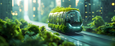 A Sustainable Urban Transportation Concept: A Futuristic City's Eco-Friendly Bus. Concept Eco-Bus Concept, Sustainable Transportation, Futuristic City, Urban Mobility, Green Public Transitの素材