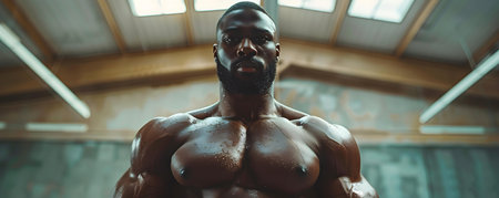 A content man embraces body positivity, captures pre-workout selfie, and documents fitness journey. Concept Body Positivity, Pre-Workout Selfie, Fitness Journey Documentationの素材