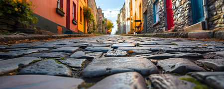 Experience the enchanting beauty of vibrant cobblestone streets in Kinsale Cork Ireland. Concept Kinsale, Cork, Ireland, Cobblestone streets, Enchanting beautyの素材