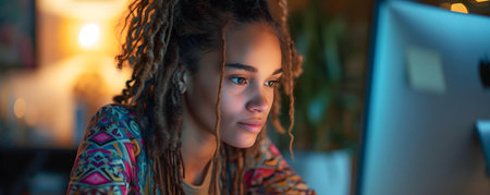 Embracing Digital Literacy: An Indigenous Australian Woman's Journey in Communication. Concept Indigenous Cultural Preservation, Language Revitalization, Bridging the Digital Divideの素材