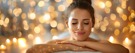 Woman enjoys relaxing back massage at a spa indulging in beauty therapy. Concept Spa Retreat, Relaxing Back Massage, Beauty Therapy, Pampering Sessionの素材