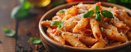 A delicious penne pasta dish with creamy tomato sauce and a touch of vodka. Concept Penne Pasta, Creamy Tomato Sauce, Vodka Infused, Delicious Dishの素材