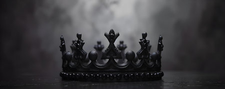 A Majestic Black Crown Gleaming Against a Noir Background. Concept Gothic Fashion, Dark Glamor, Statement Accessories, Stylish Black Crowns, Dramatic Photographyの素材