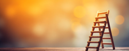 The Symbolic Step Ladder: A Representation of Growth, Development, and a Promising Future with Blurred Background and Copy Space on a Solid Background. Concept Abstract Artwork, Vibrant Colorsの素材