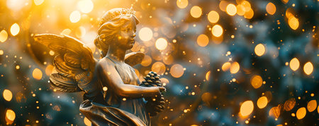 Symbolic depiction of the divine child and the holiday season. Concept Nativity Scenes, Christmas Angels, Star of Bethlehem, Baby Jesus, Season of Hopeの素材
