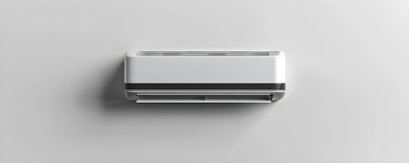 Efficient wallmounted air conditioner maintaining a comfortable microclimate with climate control. Concept Energy-efficient Cooling, Climate Control System, Wall-mounted AC, Comfortable Microclimateの素材