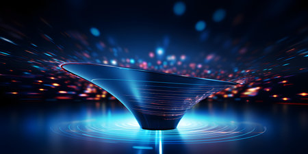 Abstract blue background with digital funnel and flowing data in a technological display. Concept Blue Background, Digital Funnel, Flowing Data, Technological Display, Abstract Artの素材