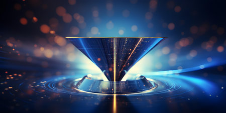 Digital Funnel and Flowing Data on Abstract Blue Technological Background. Concept Data Flow Visualization, Digital Marketing, Technology Trends, Abstract Backgroundsの素材