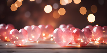 Romantic heartshaped lights glow in a boke. Concept Romantic, Heart-shaped lights, Glow, Bokeh, Photographyの素材