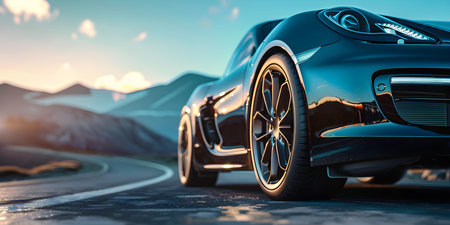 Photo of a luxurious high-end sports car with a picturesque background. Concept Luxury Car, Sports Car, Scenic Background, Car Photoshoot, High-end Autosの素材
