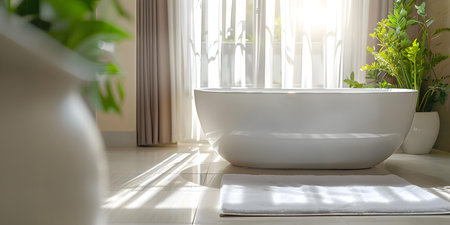 Contemporary Bathroom with Abundant Natural Light and Minimalist Design. Concept Contemporary Design, Natural Light, Minimalist, Bathroom Renovationの素材