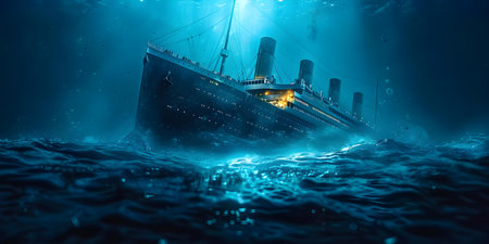 The Legendary Scene of the Tragic Sinking of the RMS Titanic. Concept Historical Events, RMS Titanic, Maritime Disasters, Tragic Events, Historical Tragediesの素材
