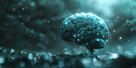 Innovative D image illustrates a computerized mind with active brain parts. Concept Technology, Innovation, Artificial Intelligence, Brain Functions, Digital Imagingの素材