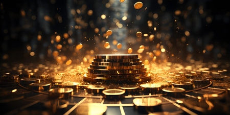 Animating Shimmering Gold Dollar Symbols: Abstract Representation of Financial Success. Concept Money, Animation, Gold, Success, Abstractの素材