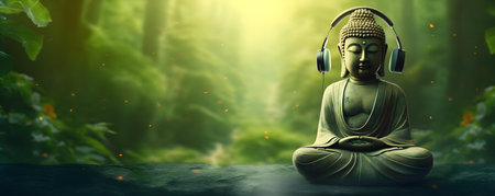Enhance Your Meditation Experience with Calming Music Played from Discreet Speakers. Concept Meditation, Relaxation, Calming Music, Discreet Speakers, Tranquilityの素材