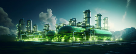 Innovative hydrogen plant using green energy infrastructure for eco-friendly operations and transport. Concept Green Energy Infrastructure, Hydrogen Plant, Eco-Friendly Operationsの素材
