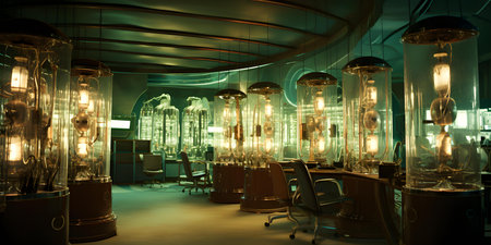 Valley of Vacuum Tubes: A Glowing Computer Room with Glass Wonders. Concept Technology, Glowing, Computer Room, Glass Wonders, Valleyの素材