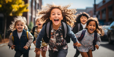 Inclusive and Joyful Playground Time for a Variety of Children. Concept Playground Fun, Inclusive Playtime, Joyful Activities, Guided Group Games, Diverse Interactionsの素材
