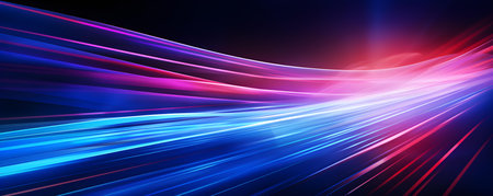 Abstract glowing lines symbolize highspeed optical data transmission in a digital world. Concept Digital World, Optical Data Transmission, Abstract Art, Glowing Lines, High Speed Technology,の素材